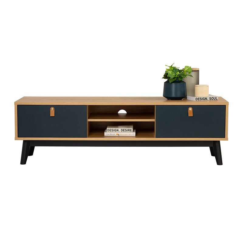 CASTOR Entertainment TV Unit 150cm - Natural, Navy Blue & Black