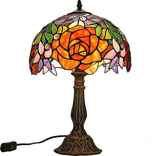 Rose Stained Glass Style Art Table Lamp