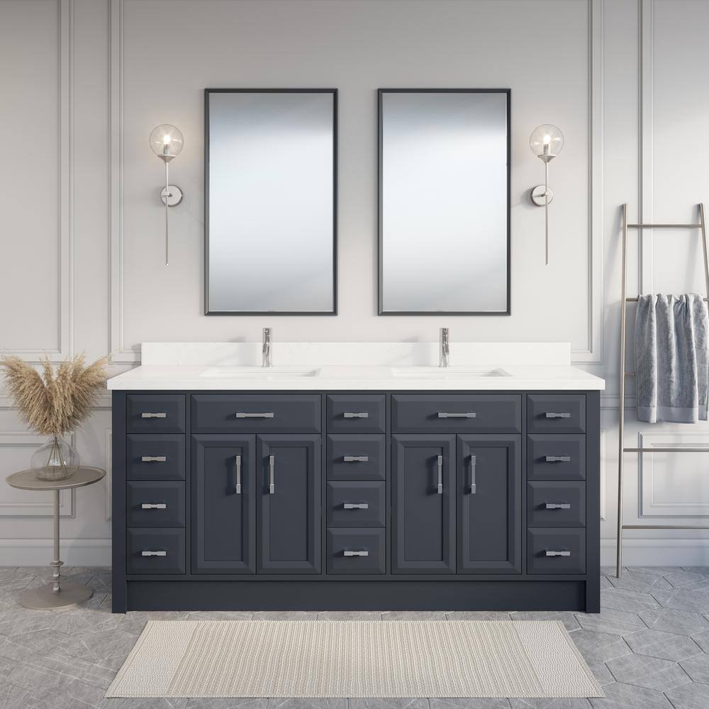 Studio Bathe Calais 75 in. W x 22 in. D Vanity in Pepper Gray with Solid Surface Vanity Top CALAIS 75 PG-SSC