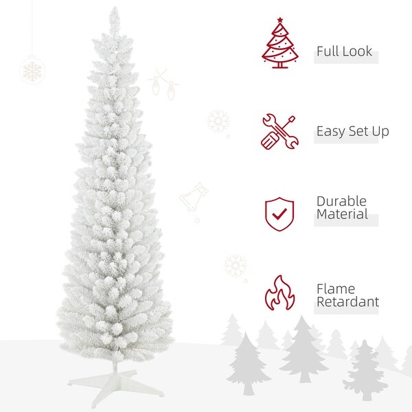 HOMCOM 6' Snow Flocked Artificial Pencil Christmas Tree，Slim Xmas Tree，Green