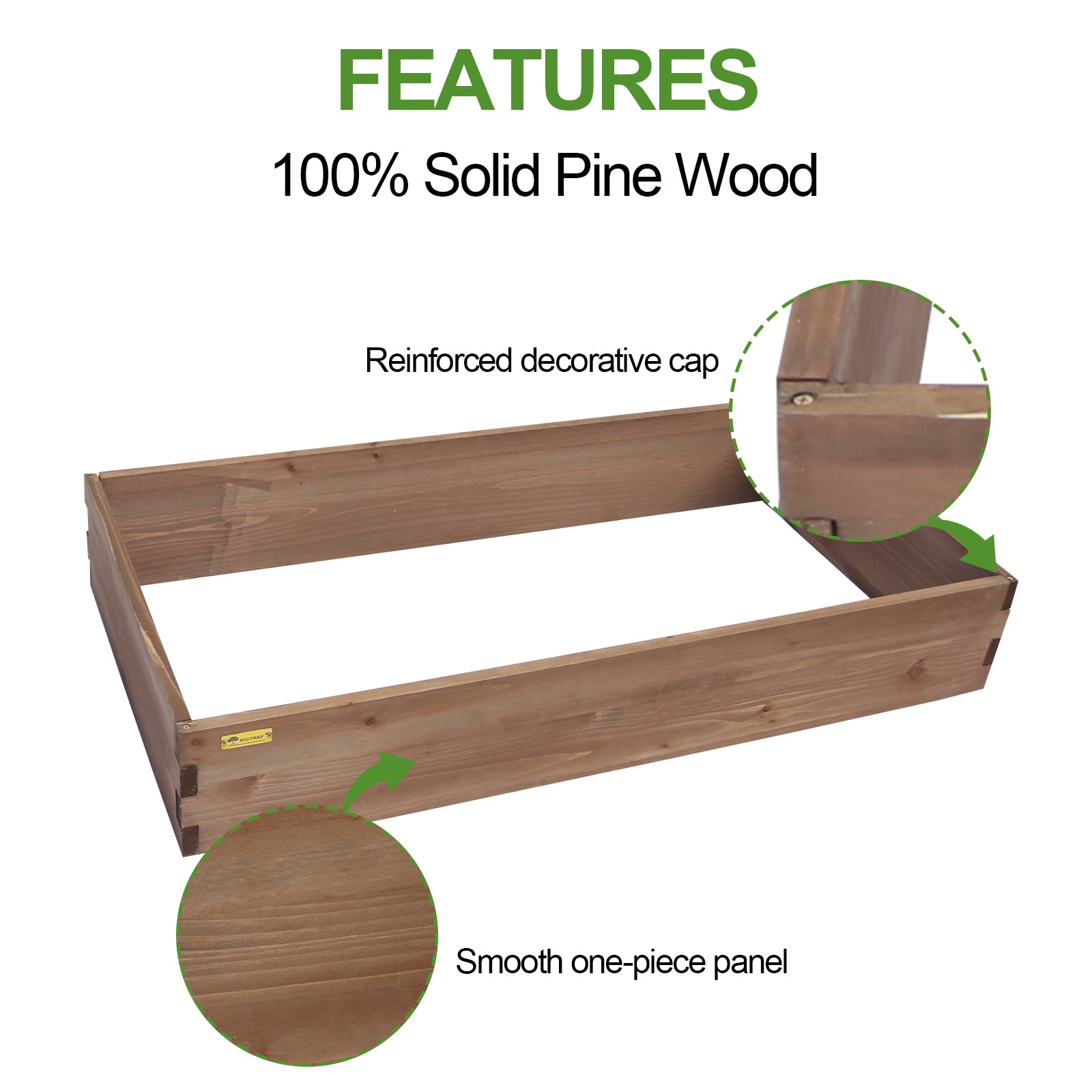 BIGTREE Outdoor Raised Garden Bed Wood Vegetable Planter Box 47x24x8in