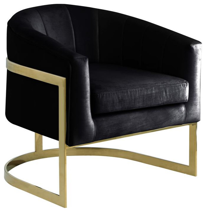 Traxmon Velvet Upholstered Accent Chair In Black Velvet   Contemporary   Armchairs And Accent Chairs   by BisonOffice  Houzz