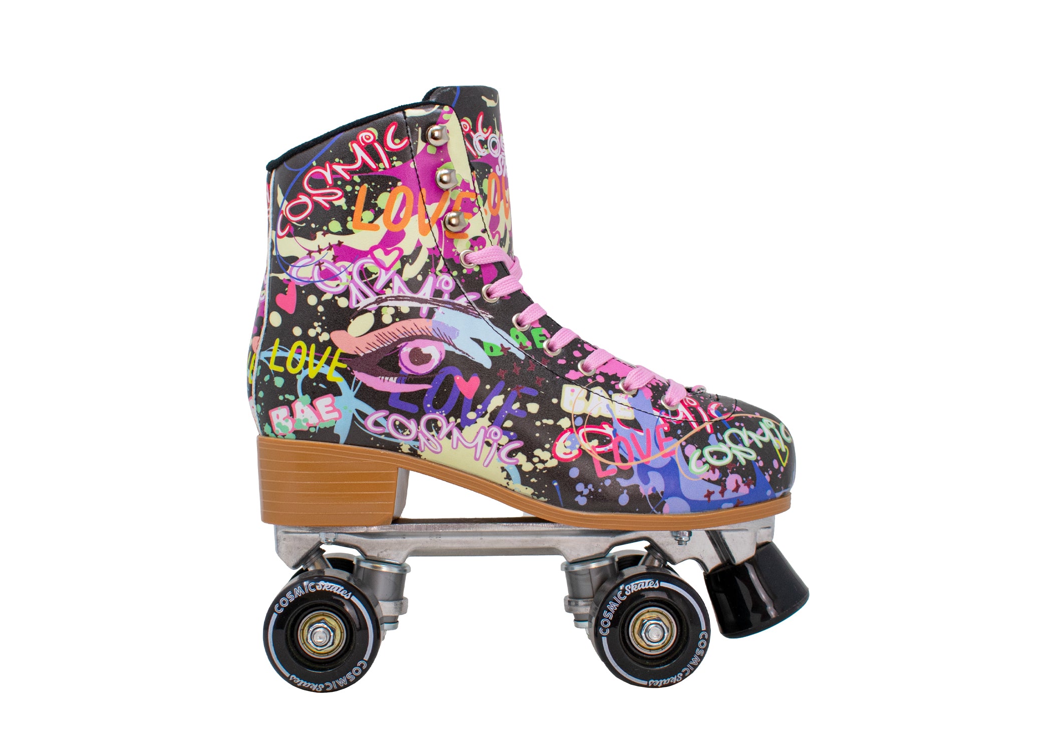 COSMIC SKATES ART Women's Graffiti Printed High Top Lace Up Classic Quad Roller Skates