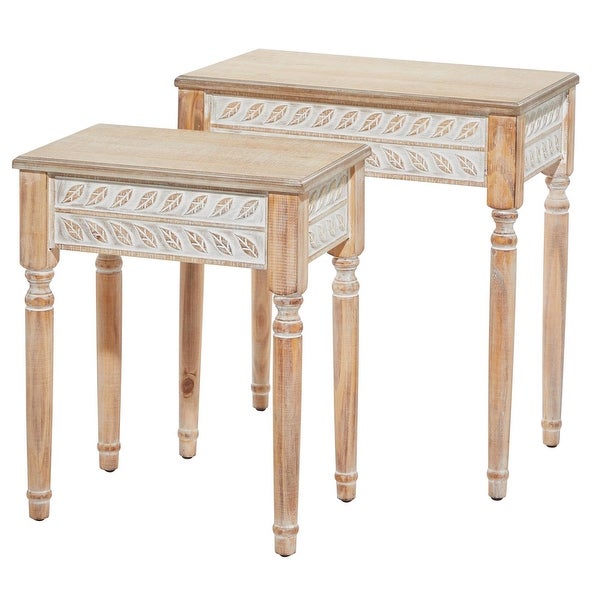 Audra Farmhouse Carved Wood End Accent Tables Set of 2