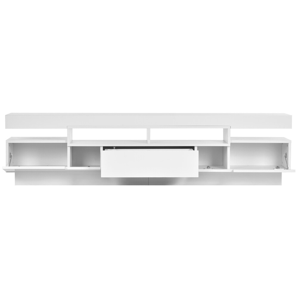 Modern White TV Stand High Gloss Entertainment Center with 4 Open Shelves for 75\