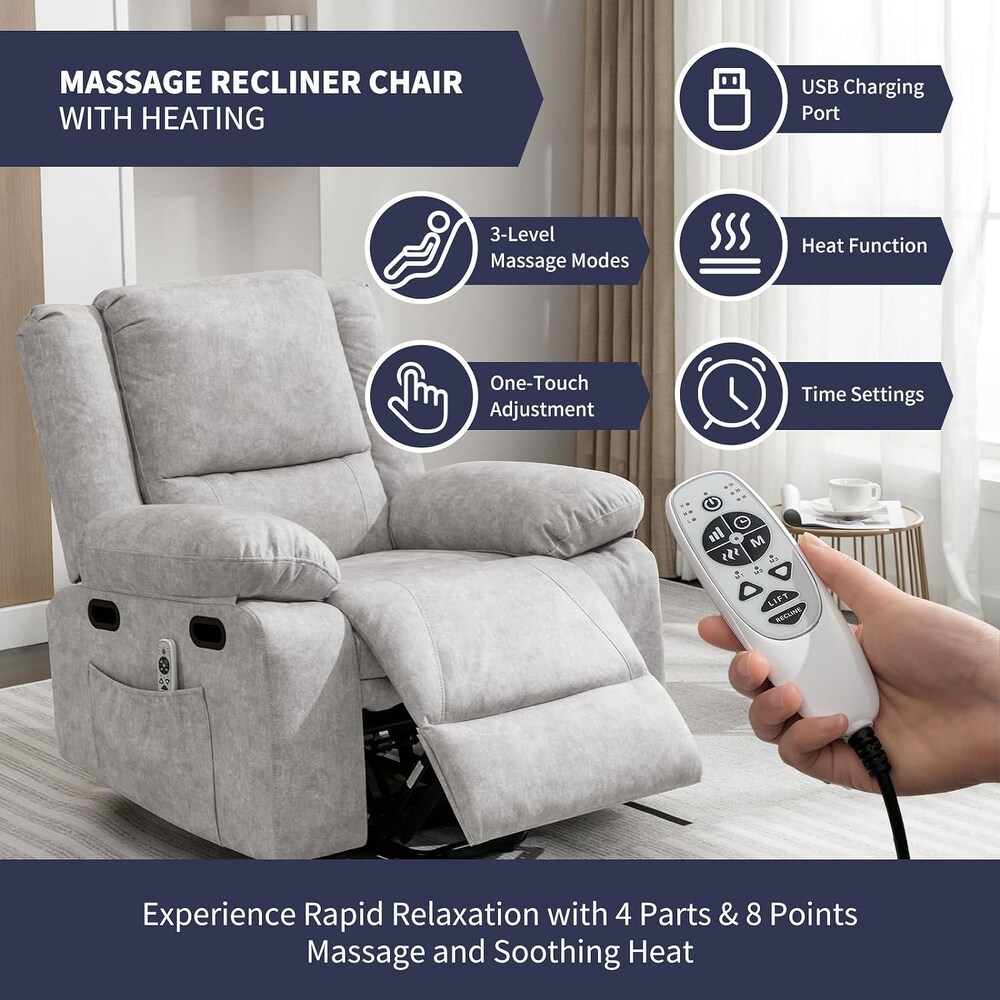 Mixoy Massage Recliner Chair with Heating  Adjustable Functional Chair with USB Port  Foldable Upholstered Sofa