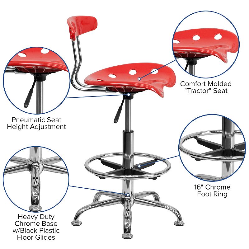 Flash Furniture Bradley Cherry Tomato Tractor Seat Drafting Stool