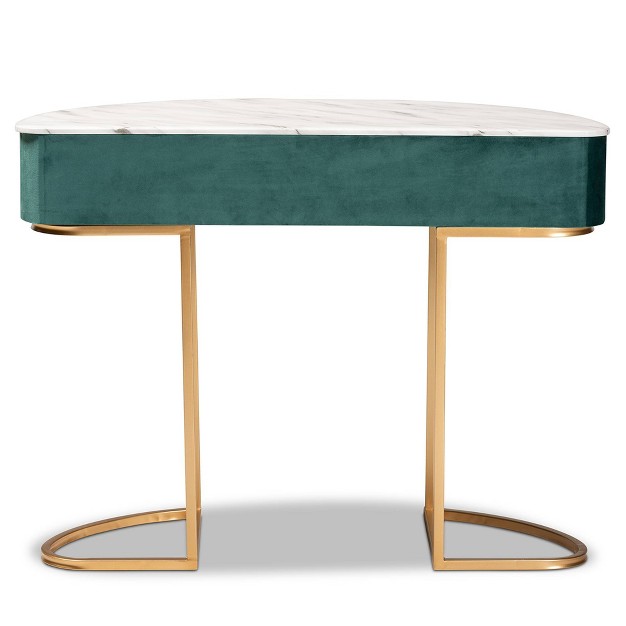 1 Drawer Beale Velvet Upholstered And Brushed Console Table Green gold Baxton Studio