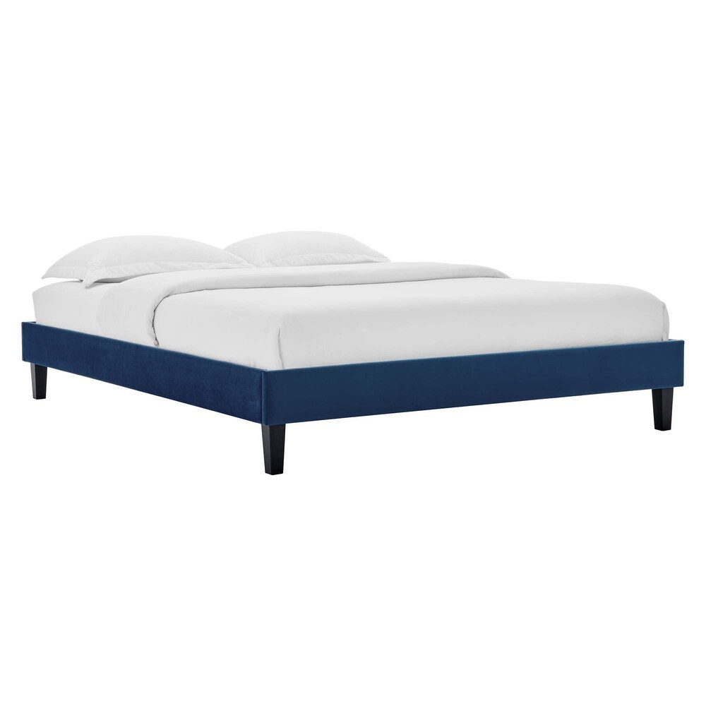 Modway Reign Performance Velvet Platform Bed Frame  Full  Navy