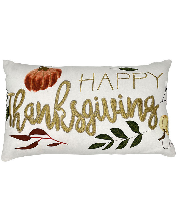 Mod Lifestyles Happy Thanksgiving Embroidery Lumbar Pillow， 14