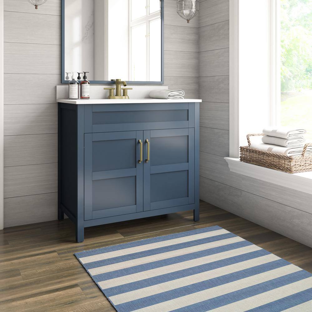 Twin Star Home 36 in. W x 20 in. D x 38 in. H Single Bath Vanity Side Cabinet in Franklin Blue with White Vanity Top with White Basin 36BV34018-F969