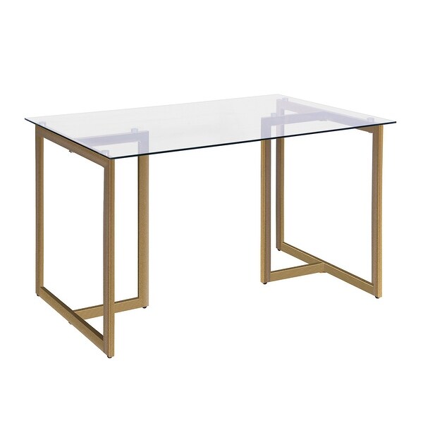 47'' Iron Dining Table with Tempered Glass Top， Clear， For Dining Table/Living Room/Office Table/Kitchen Table