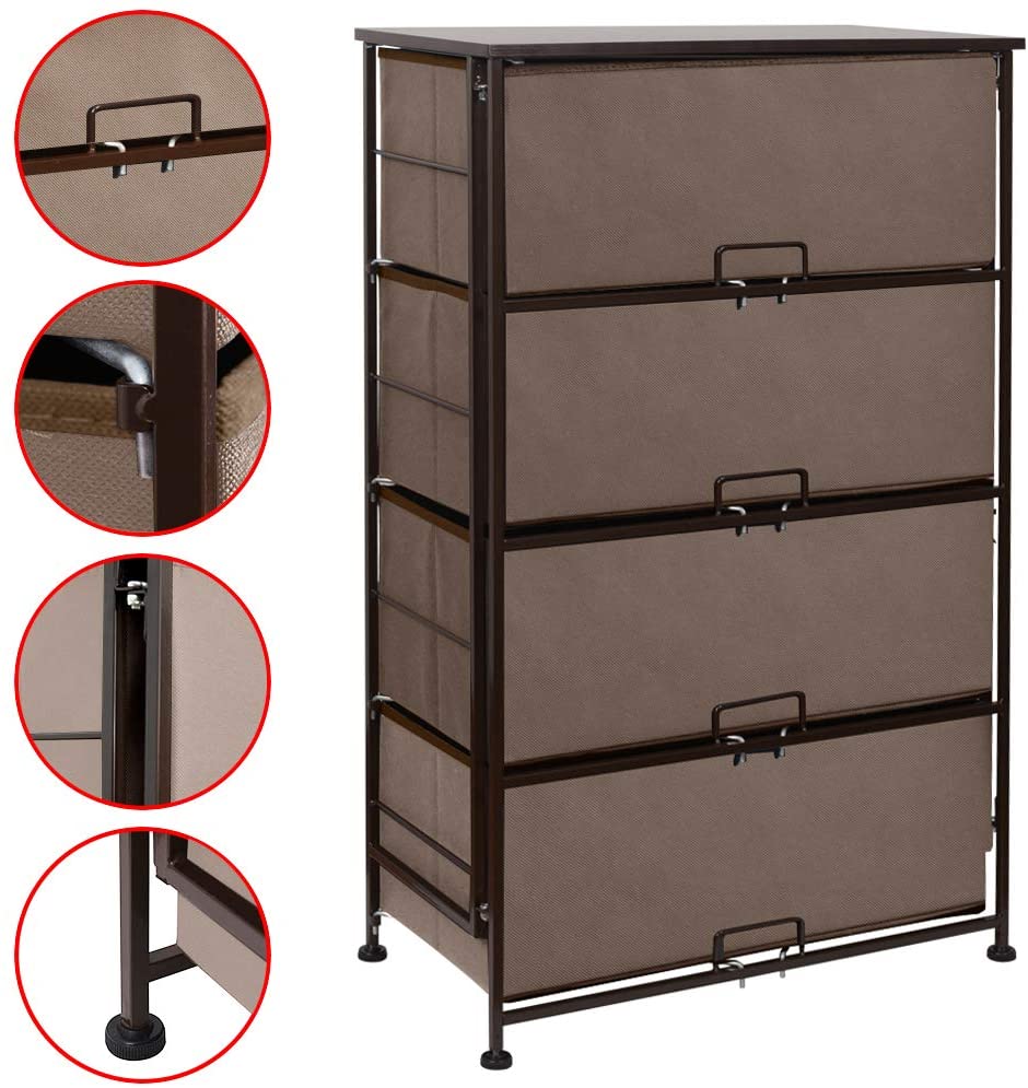 WAYTRIM Dresser for Bedroom Chest of 4 Drawers Storage Tower Steel Frame Closet Fabric Cabinet Organizer in Home Camel