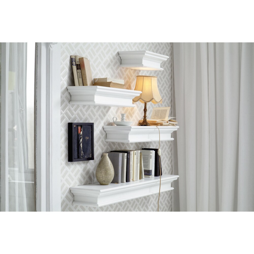 NovaSolo Halifax Coastal White Floating Wall Shelf  Extra Long  Solid Mahogany Frame  47.24 x 9.06 x 4.72