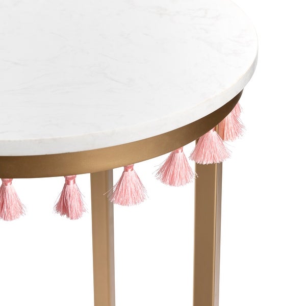 Saffron Marble Table w/Pink Tassels - 16 x 16 x 24