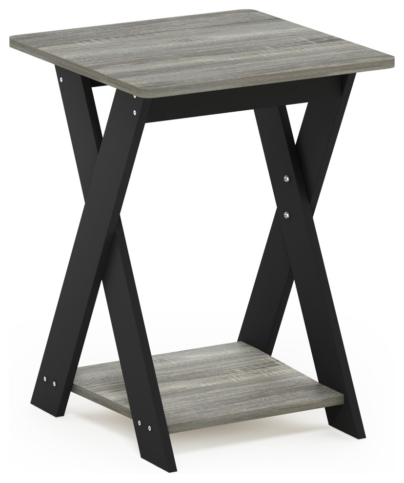 Furinno Modern Simplistic Criss Crossed End Table  French Oak Grey/Black   Transitional   Side Tables And End Tables   by VirVentures  Houzz