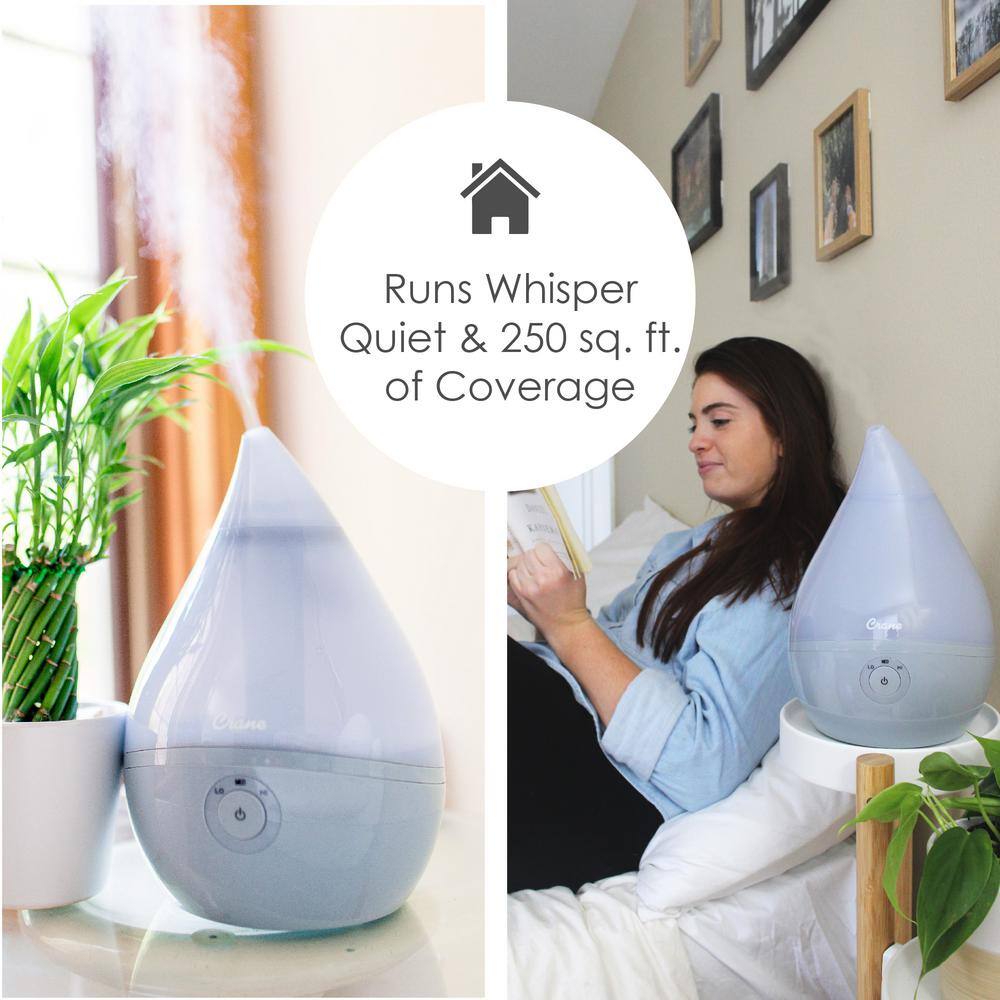 Crane 0.5 Gal. Droplet Ultrasonic Cool Mist Humidifier for Small to Medium Rooms up to 250 sq. ft. - Grey EE-5302GR