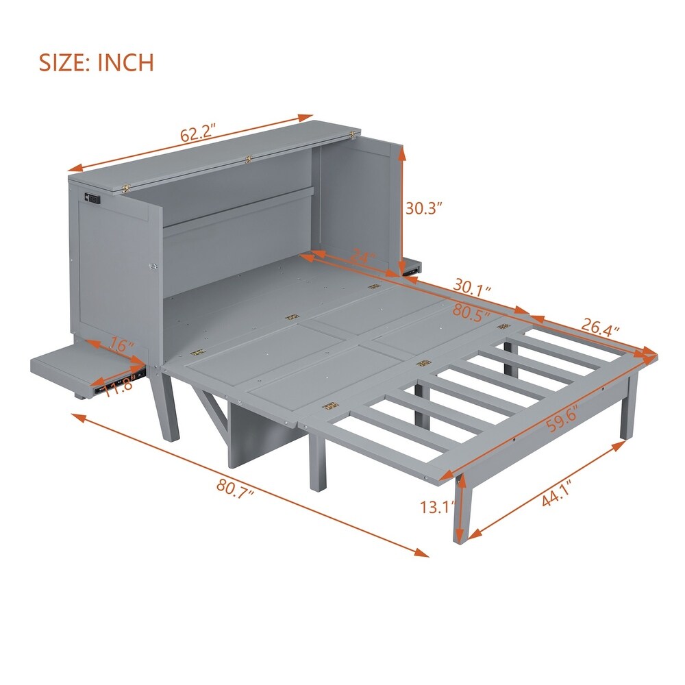 Merax Queen/Full Murphy Bed with USB Port and removable Shelves