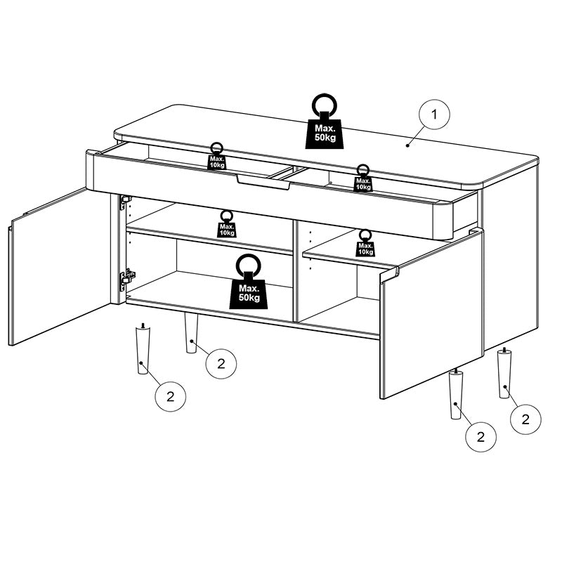 SIENNA Sideboard Buffet 140cm -  Oak & White