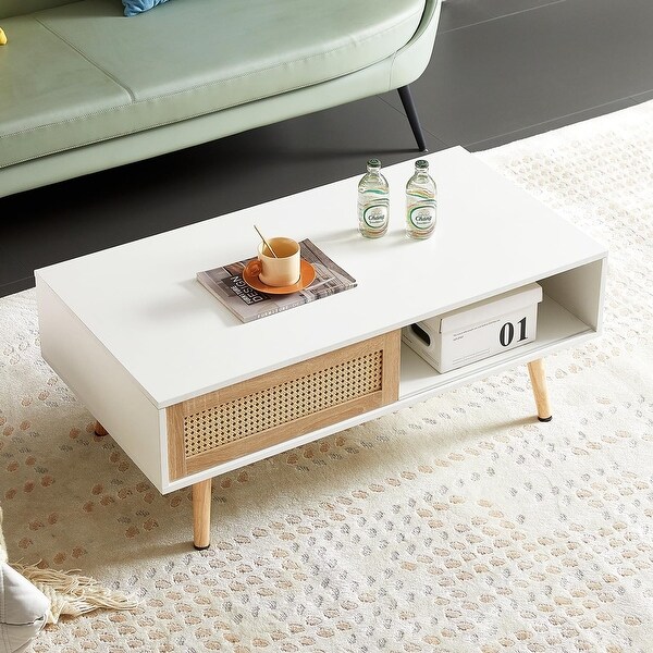 Mid Century Modern Coffee Table with Storage，41.3 Inch Rectangle Wooden Accent Center Tables.