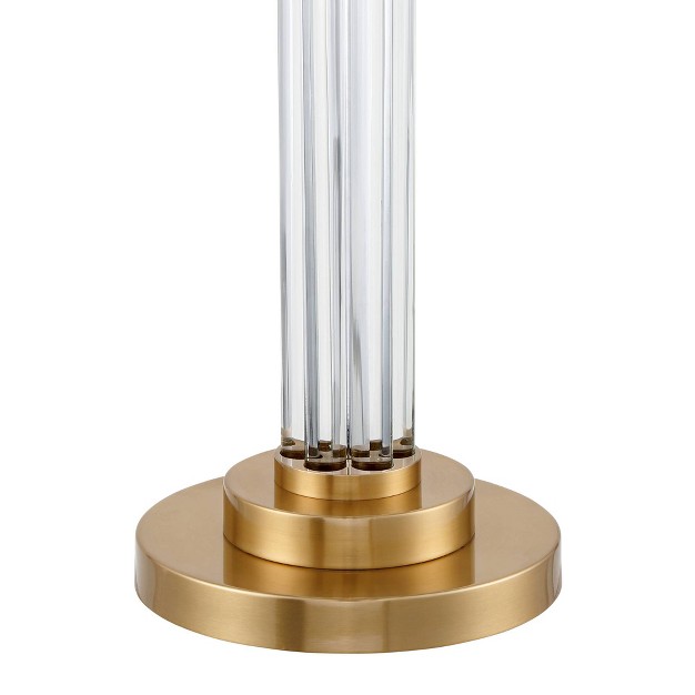 Tall Crystal Glass Column Satin Brass Linen Drum Shade For Living Room Bedroom Office House