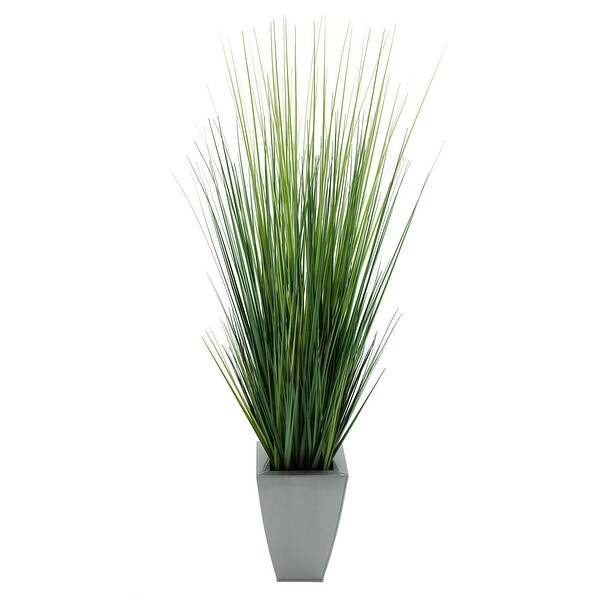 Faux PVC Grass in Tapered Square Zinc Planter