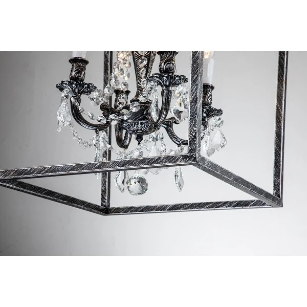 Alena 4-Light Crystal Foyer Lantern Chandelier Antique Black - 24