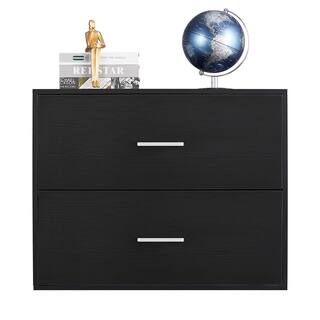 URTR Black File Cabinet with 2-Drawer Wood Bookcase Storage Lateral File Cabinet for Home Office T-02018-3