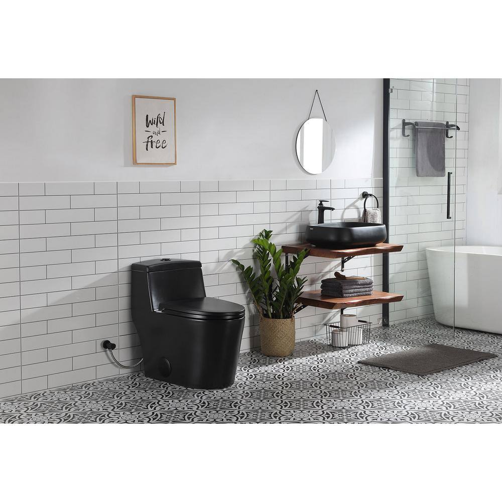 HOROW 1-piece 0.81.28 GPF Dual Flush Elongated Toilet in. Black Seat Included HR-0080B