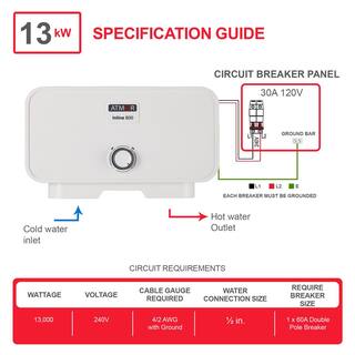 ATMOR 13 kW240V 2.25 GPM Residential Electric Tankless Water Heater with PRD Ideal for a Full Bathroom (2-Pack) AT-13WH-HD2PK