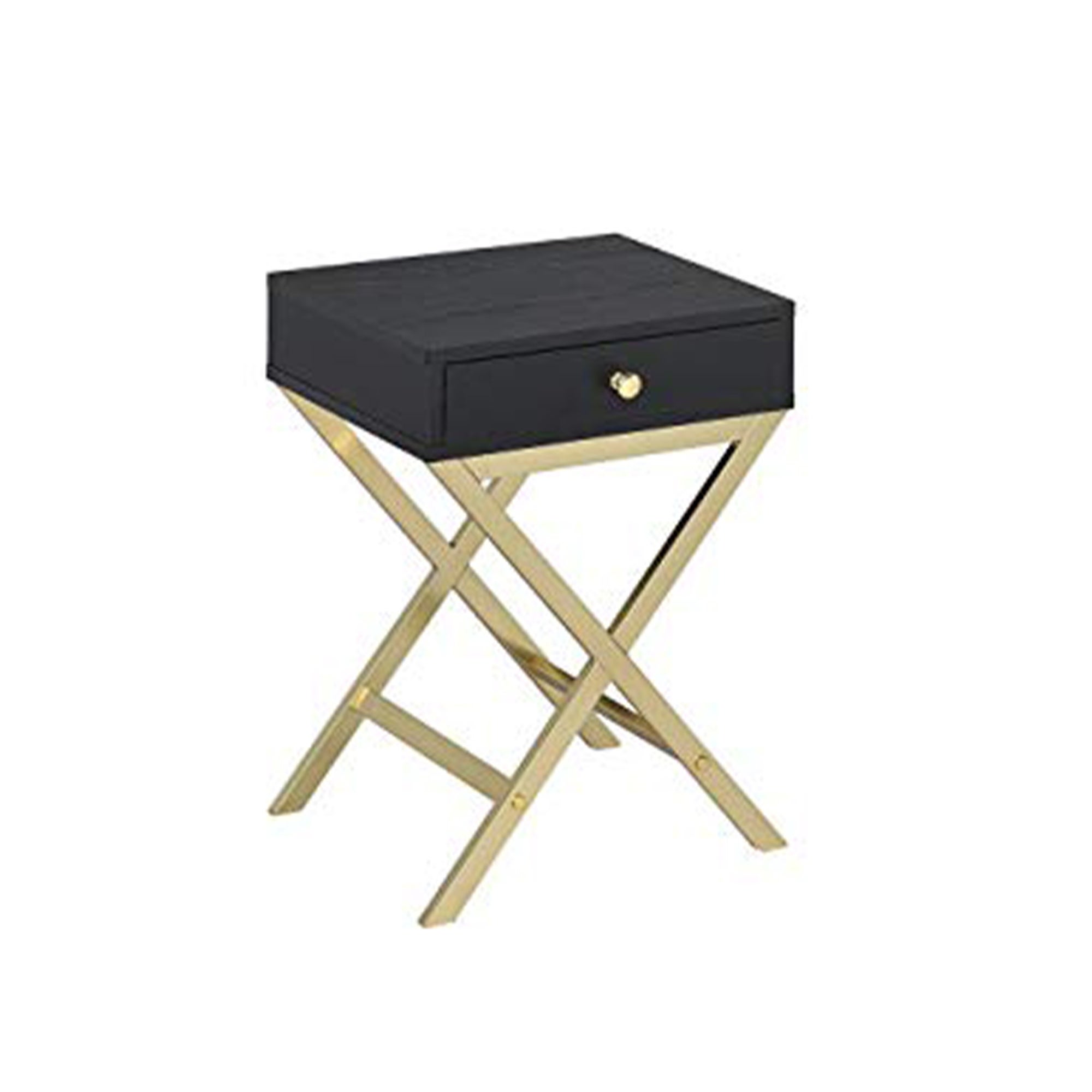 Stylish Side Table， Black and Gold - 24 H x 12 W x 16 L Inches