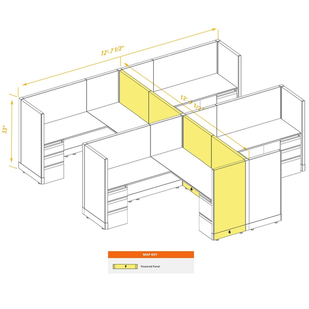 Workstation Desk 53H 4pack Cluster Powered Cubicles