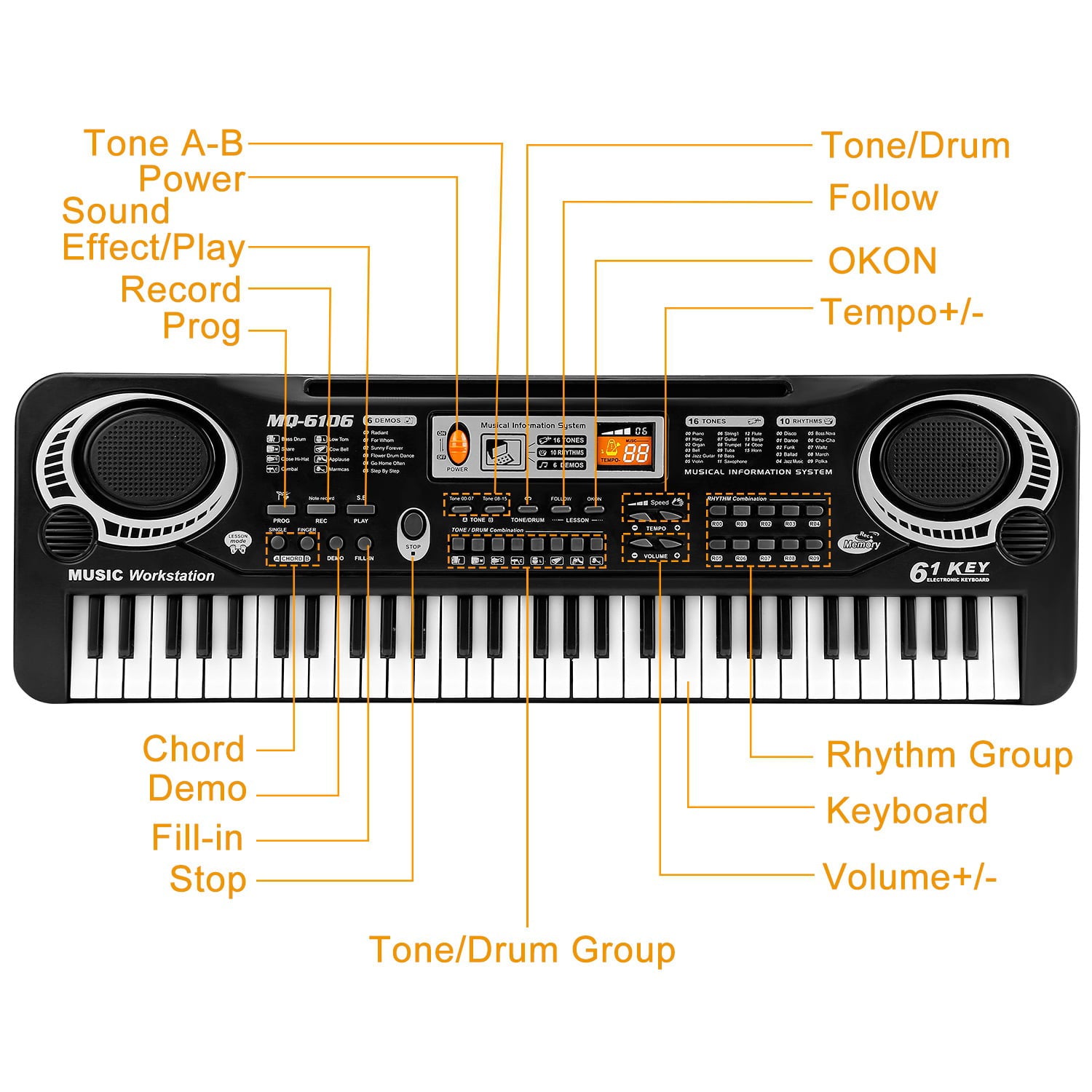 61 Keys Digital Music Keyboard， iMountek Electric Piano Musical Instrument Kids Learning Keyboard with Microphone for Beginners Kids Girls Boys Adults