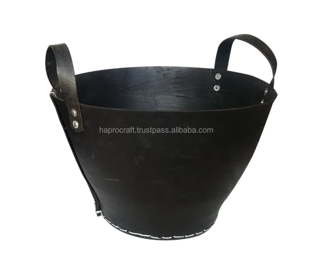 Round recycled rubber planters and plant pots with handles for easily carrying  wholesale products