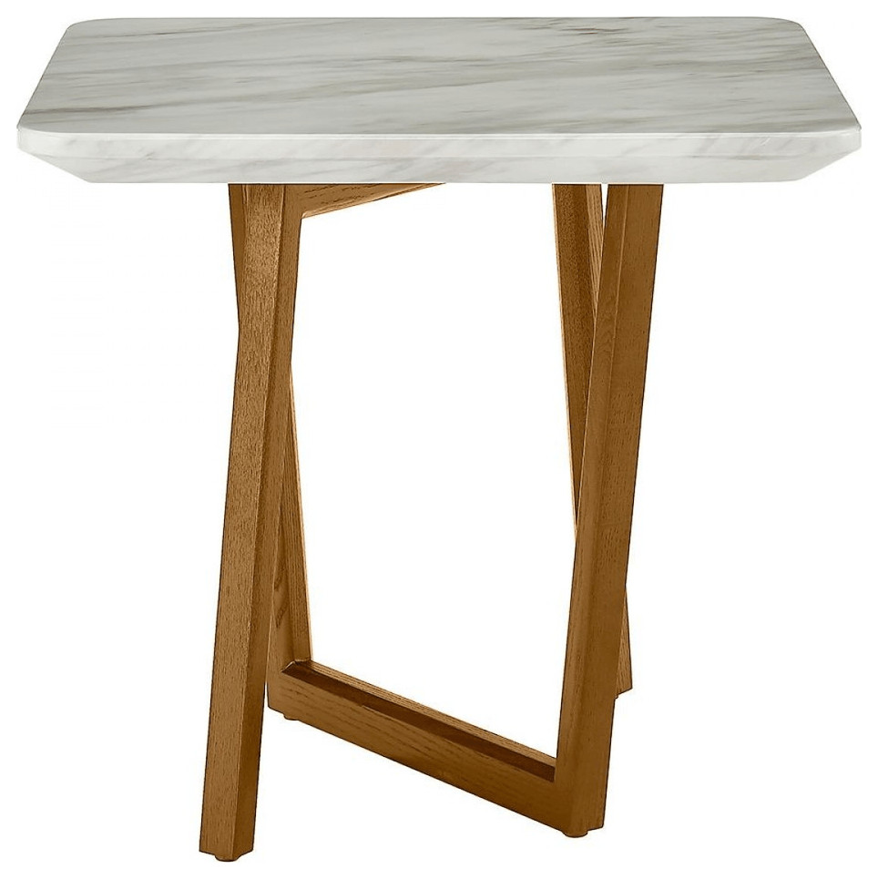 22 quotWalnut And White Faux Marble Square End Table   Transitional   Side Tables And End Tables   by HomeRoots  Houzz