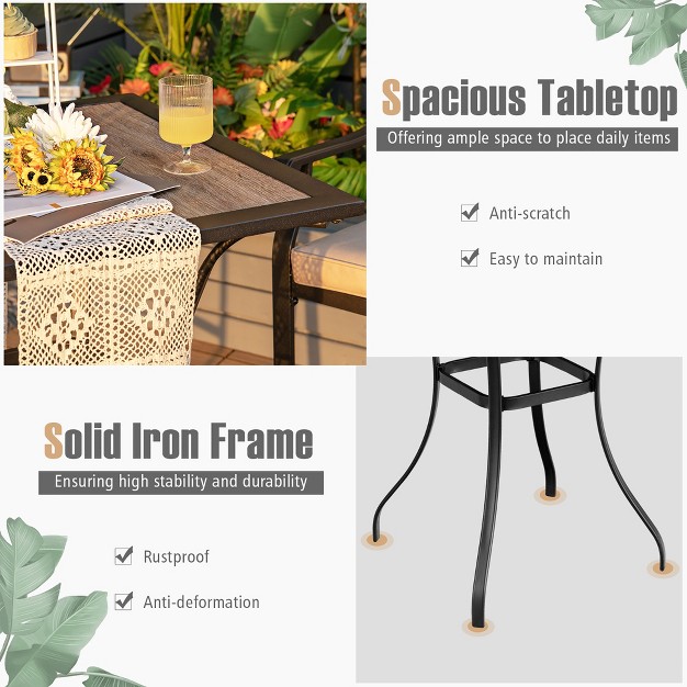 Costway 3 Pcs Patio Bar Stool Square Table Bistro Set Cushioned Chairs Armrest