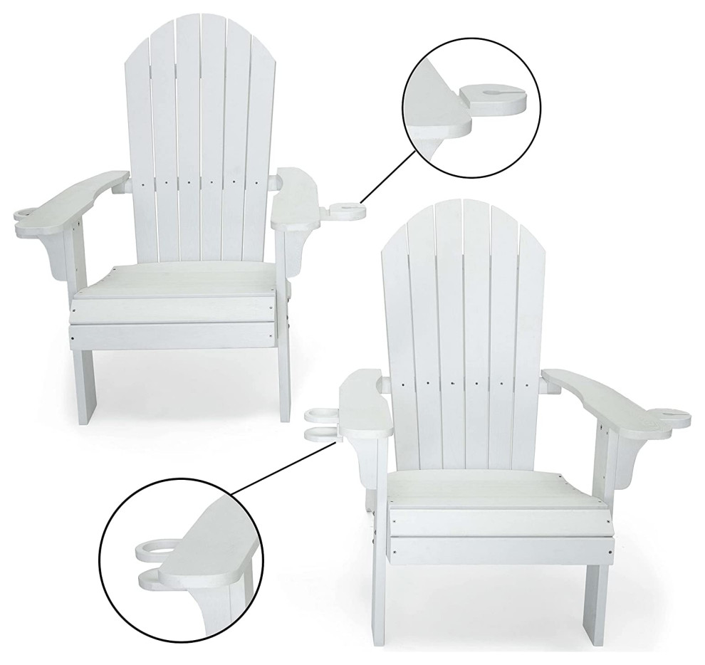 2 Pack Patio Adirondack Chair  Slatted Back and Wide Arms With Cup Holders   Beach Style   Adirondack Chairs   by Decor Love  Houzz