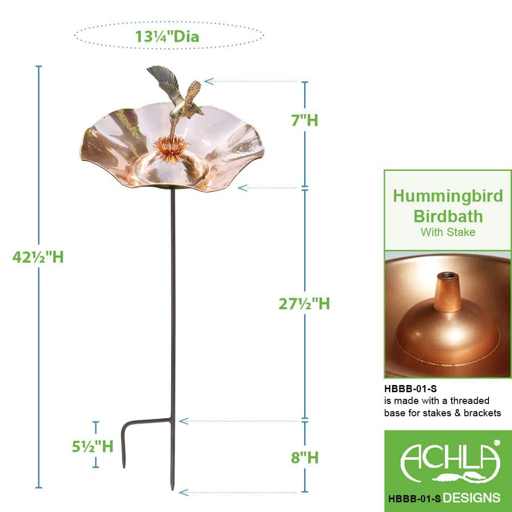 Achla Designs 13.25 in. Dia Copper Plated Hummingbird Birdbath Bowl with Stake HBBB-01-S