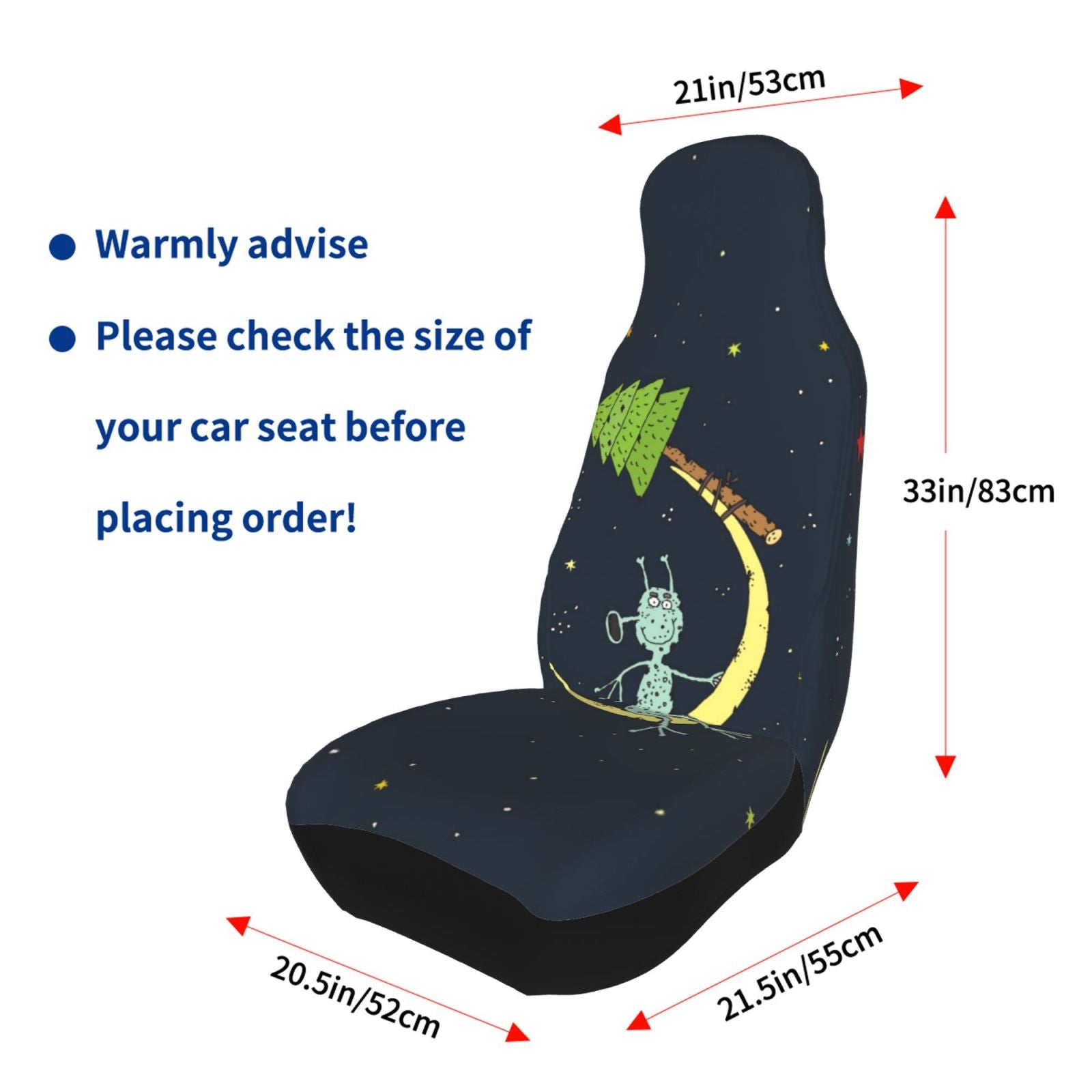 TEQUAN Front Seat Covers， Moon Christmas Tree Alien Pattern 2 Piece Car Seat Cover Fit Most Car SUV Truck Van