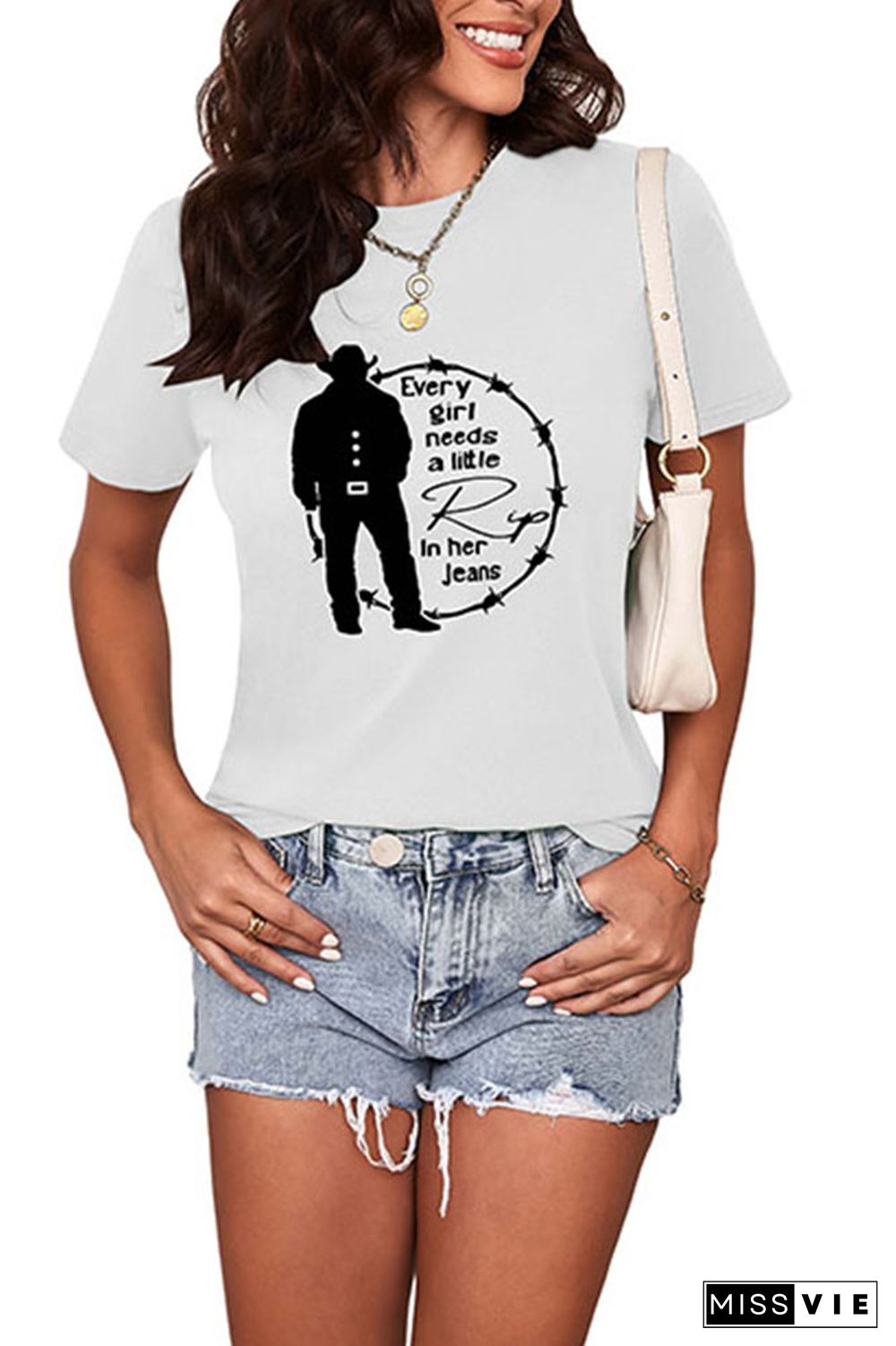 Every Woman Needs a Little Rip in their Jeans Graphic Printed Short Sleeve T Shirt Wholesale