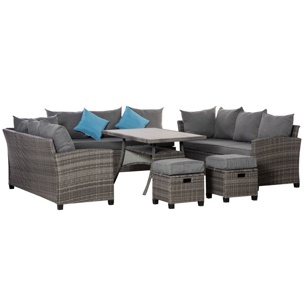 Outsunny 6 Pieces Patio Wicker Conversation Furniture Set Outdoor All Weather Pe Rattan Sectional Sofa Set Table amp Cushions