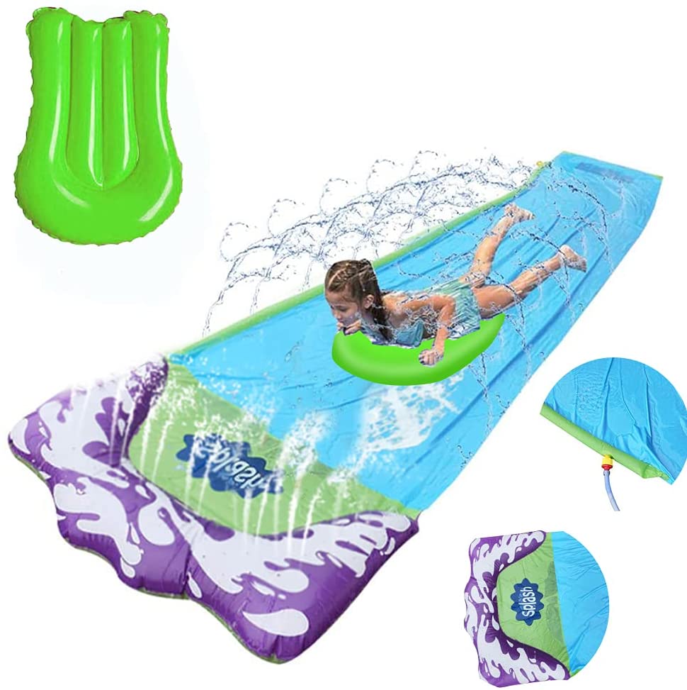 Intera Water Slide for Kids and Adults - Water Slides for Backyard Outdoor Kids Toys Games Lawn Water Slides with Surfboard and Crash Pad 15.7 ft