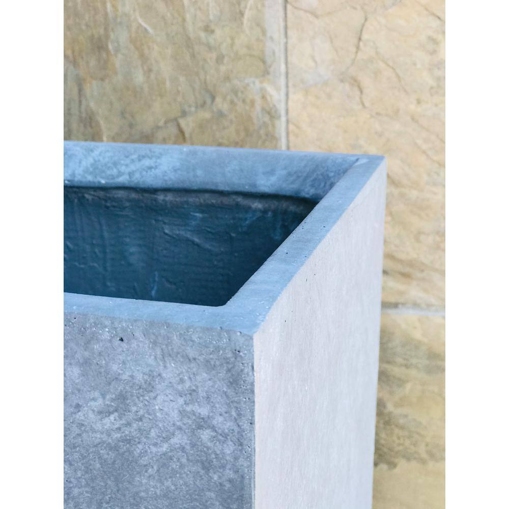 KANTE 28 in. x 24 in. and 20 in. H Square Slate Gray Concrete/Fiberglass Indoor Outdoor Modern Tall Planters OSF0002ABC-C60611