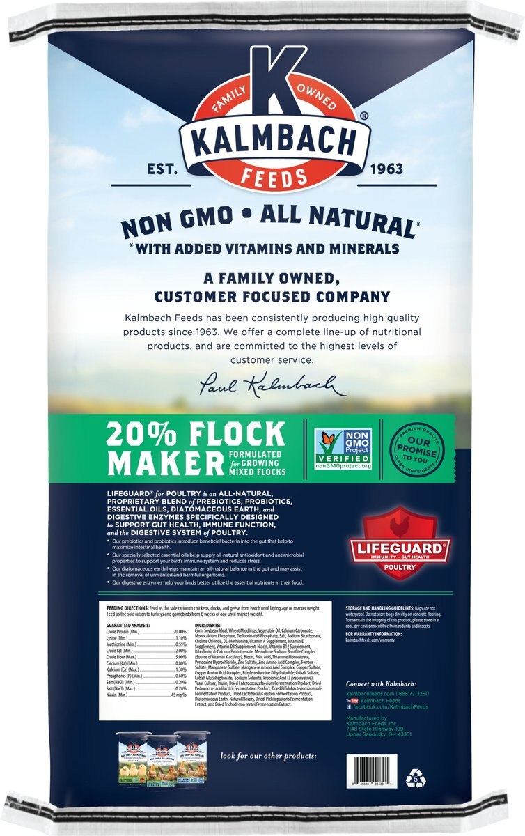 Kalmbach Feeds All Natural Non-GMO 20% Flock Maker Poultry Feed， 50-lb bag