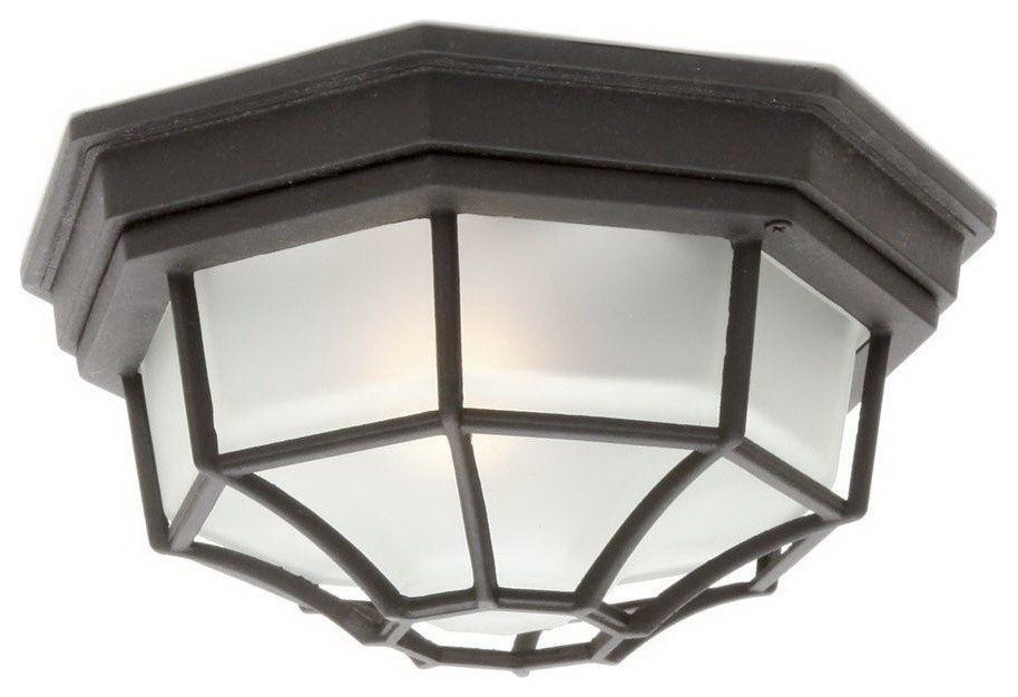 One Light Black Spider Web Octagon With Frosted Glass Outdoor Flush   Transitional   Outdoor Flush mount Ceiling Lighting   by Lighting Lighting Lighting  Houzz