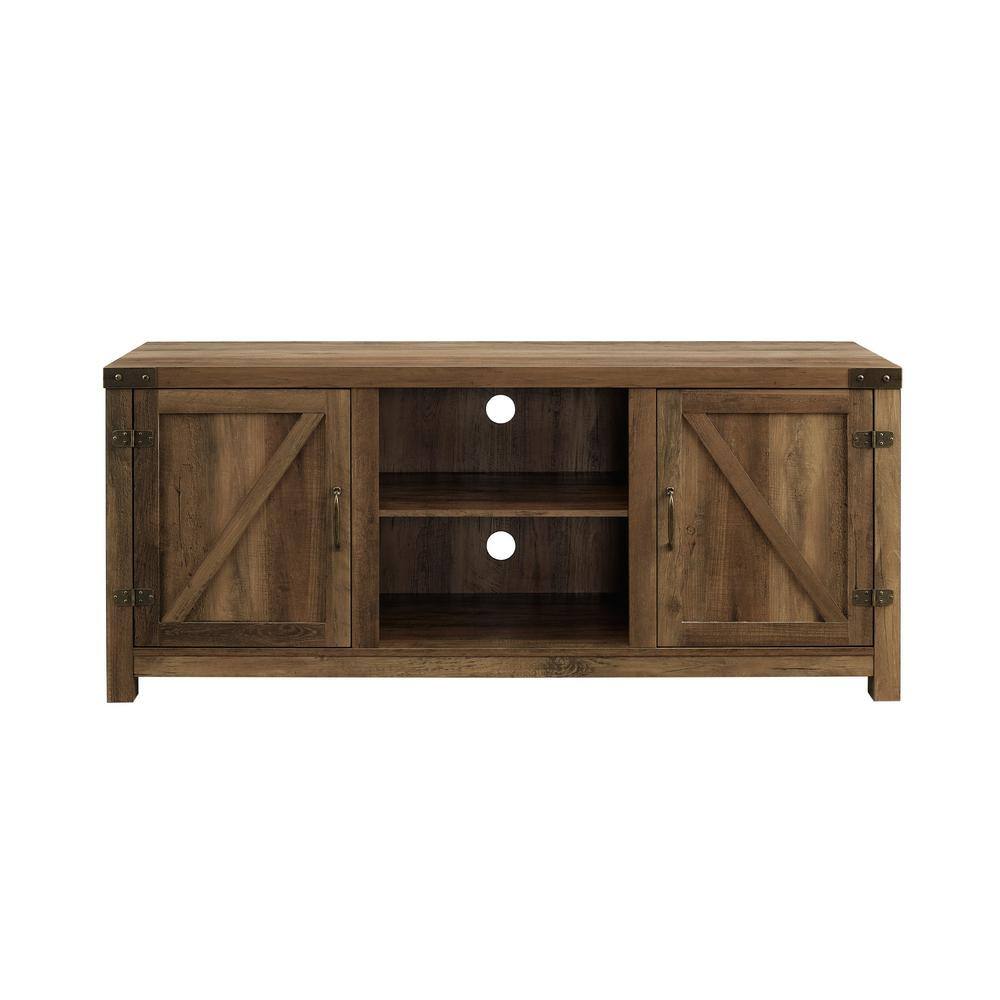 Walker Edison Furniture Company Barnwood Collection 58 in. Rustic Oak 2-Door TV Stand fits TV up to 60 in. with Adjustable Shelf HD58BDSDRO