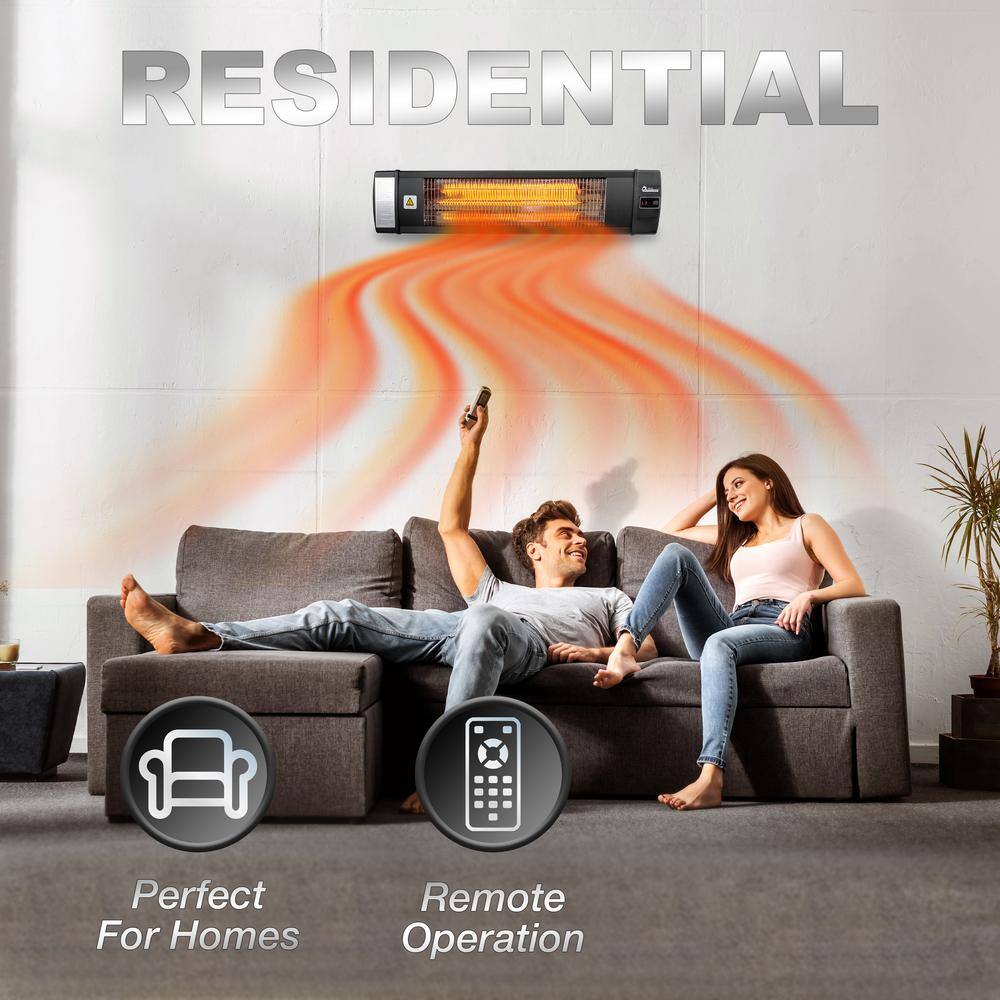 Dr Infrared Heater 1500-Watt Electric Carbon Infrared Space Heater Indoor Outdoor Patio Garage Wall or Ceiling Mount with Remote Black DR-238