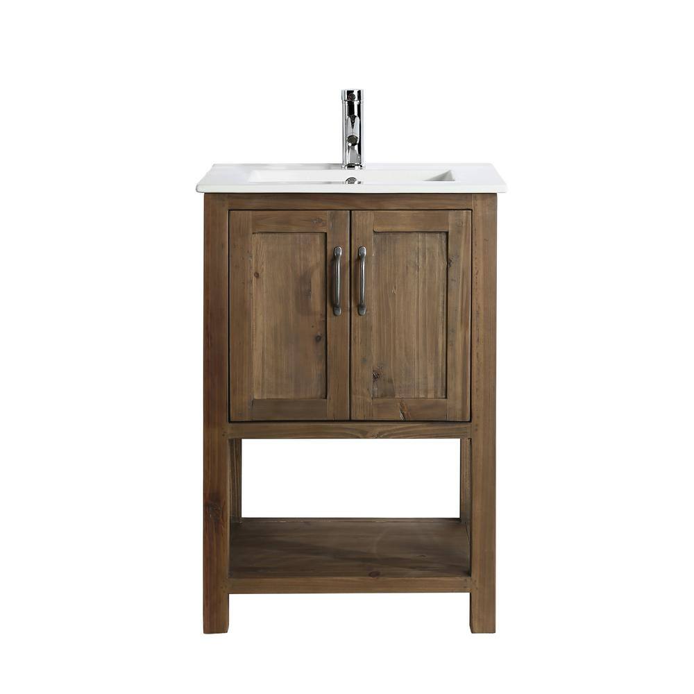 Design Element Austin 24 in. W x 19 in. D Bath Vanity in Natural with Porcelain Vanity Top in White with White Basin DEC4006-S