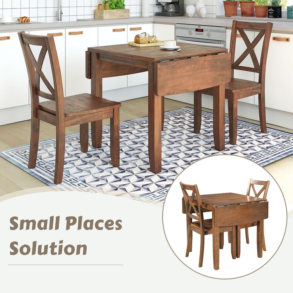 3 Piece Wood Drop Leaf Dining Table Set with 2 X Back Chairs