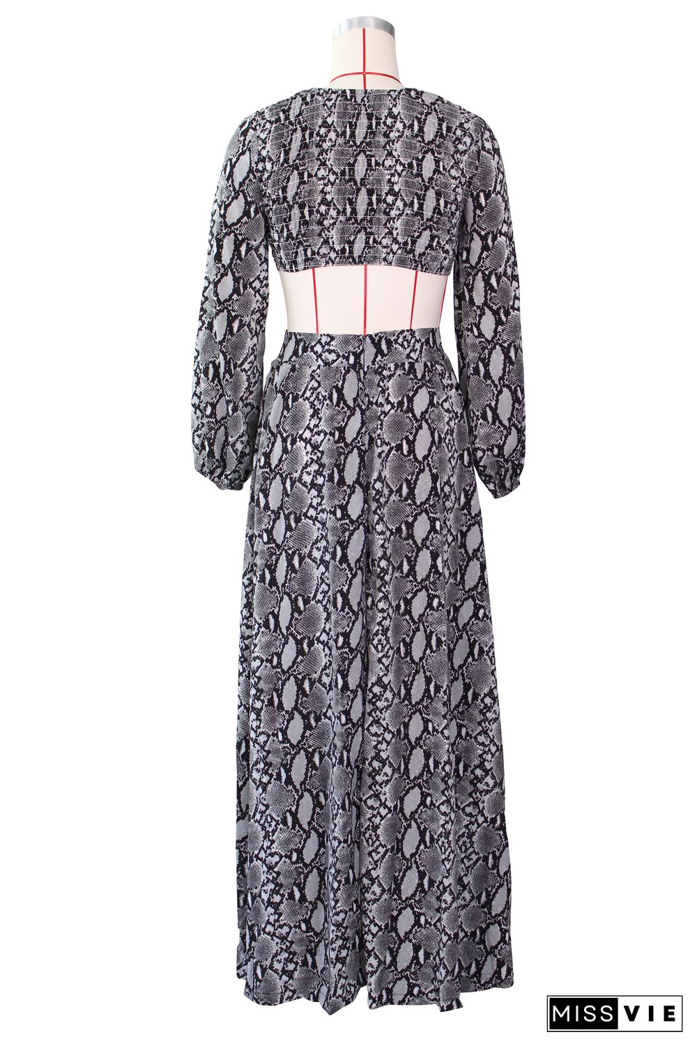 Snake Print Hollow Out Low Cut Maxi Dress